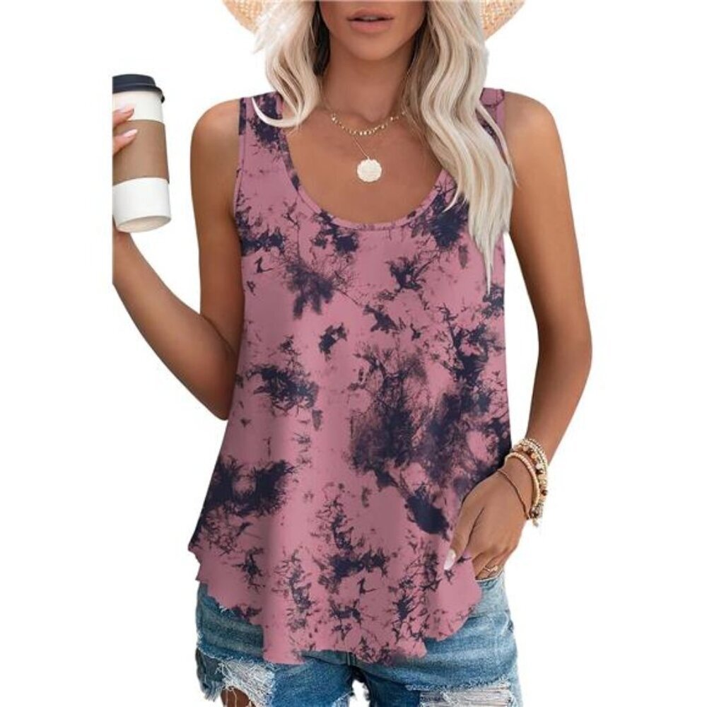Women's Sleeveless Eyelet Embroidery Tank Top Scoop Neck Loose Fit Casual Summer
